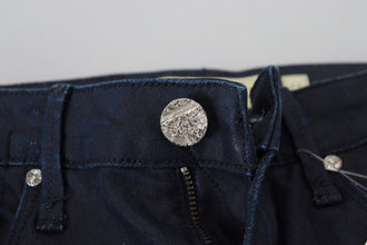 Blue Cotton Skinny Low Waist Women Casual Denim Jeans Acht