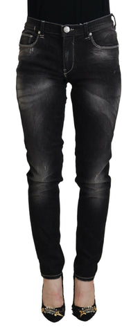 Black Washed Mid Waist Tapered Women Casual Denim Jeans Acht