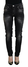 Black Washed Mid Waist Tapered Women Casual Denim Jeans Acht