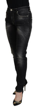 Black Washed Mid Waist Tapered Women Casual Denim Jeans Acht