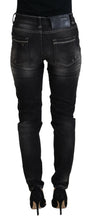 Black Washed Mid Waist Tapered Women Casual Denim Jeans Acht