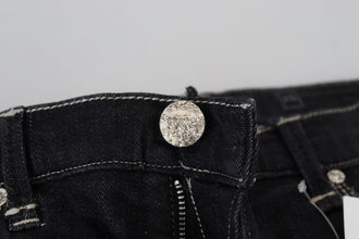Black Washed Mid Waist Tapered Women Casual Denim Jeans Acht