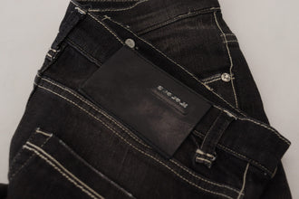 Black Washed Mid Waist Tapered Women Casual Denim Jeans Acht