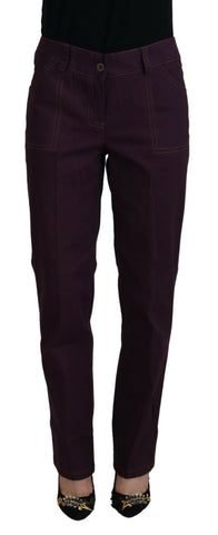Purple Cotton Mid Waist Women Tapered Pants BENCIVENGA