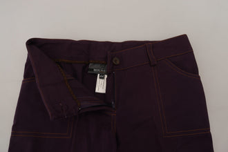 Purple Cotton Mid Waist Women Tapered Pants BENCIVENGA