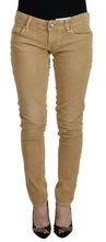 Brown Cotton Corduroy Low Waist Women Casual Jeans Acht