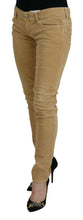 Brown Cotton Corduroy Low Waist Women Casual Jeans Acht