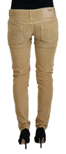 Brown Cotton Corduroy Low Waist Women Casual Jeans Acht