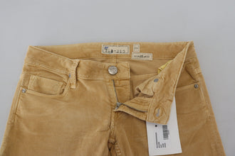 Brown Cotton Corduroy Low Waist Women Casual Jeans Acht