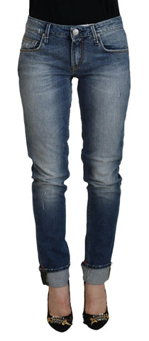 Blue Washed Cotton Low Waist Women Casual Jeans Acht