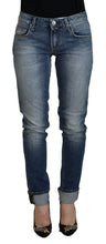 Blue Washed Cotton Low Waist Women Casual Jeans Acht