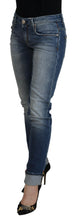 Blue Washed Cotton Low Waist Women Casual Jeans Acht
