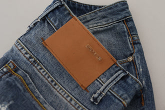 Blue Washed Cotton Low Waist Women Casual Jeans Acht