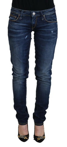 Blue Washed Cotton Low Waist Women Casual  Jeans Acht