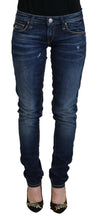 Blue Washed Cotton Low Waist Women Casual  Jeans Acht