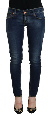 Blue Cotton Low Waist Skinny Women Casual Jeans Acht