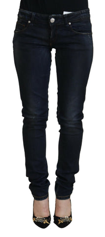 Blue Cotton Low Waist Slim Fit Women Casual Jeans Acht