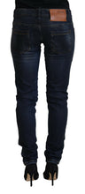 Blue Cotton Low Waist Slim Fit Women Casual Jeans Acht