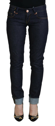 Blue Cotton Low Waist Slim Fit Women Casual Jeans Acht