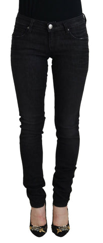 Black Cotton Slim Fit Women Casual Denim Jeans Acht