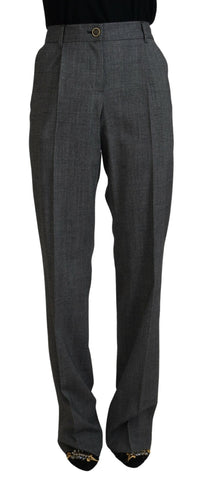 Gray High Waist Women Wool Pants Dolce & Gabbana