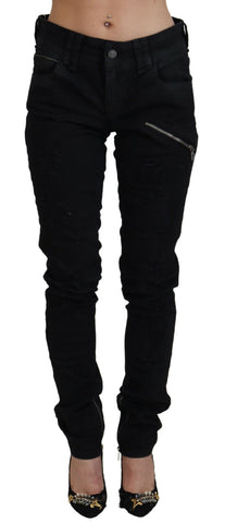Black Cotton Mid Waist Skinny Slim Fit Denim Jeans John Galliano