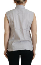 Light Gray Stripes Cotton Sleeveless Collared Top Ferre
