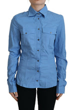 Blue Cotton Long Sleeves Collared Button Down Top Ferre