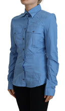 Blue Cotton Long Sleeves Collared Button Down Top Ferre