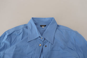 Blue Cotton Long Sleeves Collared Button Down Top Ferre