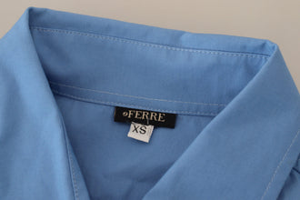 Blue Cotton Long Sleeves Collared Button Down Top Ferre