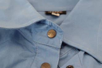 Blue Cotton Long Sleeves Collared Button Down Top Ferre
