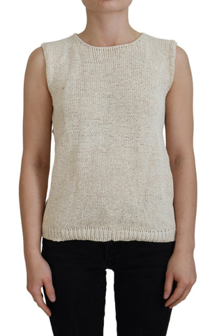 Beige Cotton Blend Sleeveless Round Neck Tank Top PINK MEMORIES