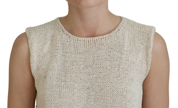 Beige Cotton Blend Sleeveless Round Neck Tank Top PINK MEMORIES