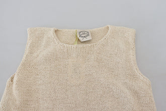 Beige Cotton Blend Sleeveless Round Neck Tank Top PINK MEMORIES