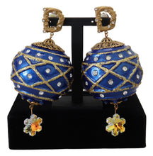 Gold Brass Blue Dangle Ball Crystal Clip On Earrings Dolce & Gabbana