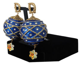 Gold Brass Blue Dangle Ball Crystal Clip On Earrings Dolce & Gabbana