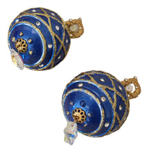 Gold Brass Blue Dangle Ball Crystal Clip On Earrings Dolce & Gabbana