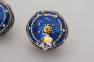 Gold Brass Blue Dangle Ball Crystal Clip On Earrings Dolce & Gabbana