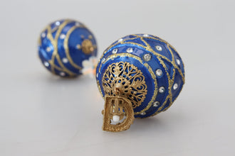 Gold Brass Blue Dangle Ball Crystal Clip On Earrings Dolce & Gabbana