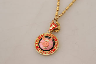 Gold Brass Chain SUPER PIG Pendant Logo Necklace Dolce & Gabbana