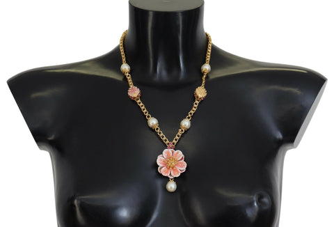 Gold Tone Floral Crystals Pink Embellished Necklace Dolce & Gabbana
