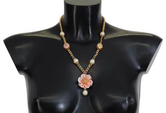 Gold Tone Floral Crystals Pink Embellished Necklace Dolce & Gabbana