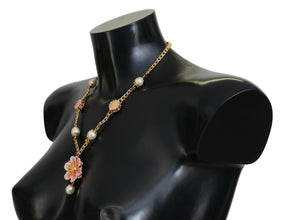 Gold Tone Floral Crystals Pink Embellished Necklace Dolce & Gabbana