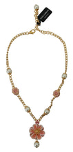 Gold Tone Floral Crystals Pink Embellished Necklace Dolce & Gabbana