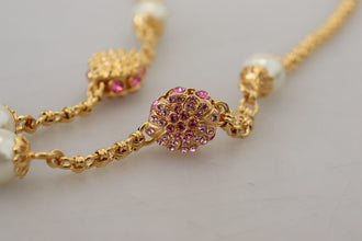 Gold Tone Floral Crystals Pink Embellished Necklace Dolce & Gabbana