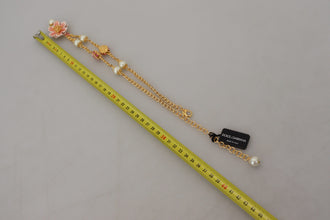 Gold Tone Floral Crystals Pink Embellished Necklace Dolce & Gabbana