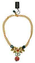 Gold Brass Crystal Logo Fruit Floral Statement Necklace Dolce & Gabbana