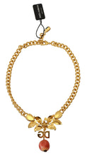 Gold Brass Crystal Logo Fruit Floral Statement Necklace Dolce & Gabbana