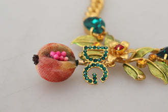 Gold Brass Crystal Logo Fruit Floral Statement Necklace Dolce & Gabbana